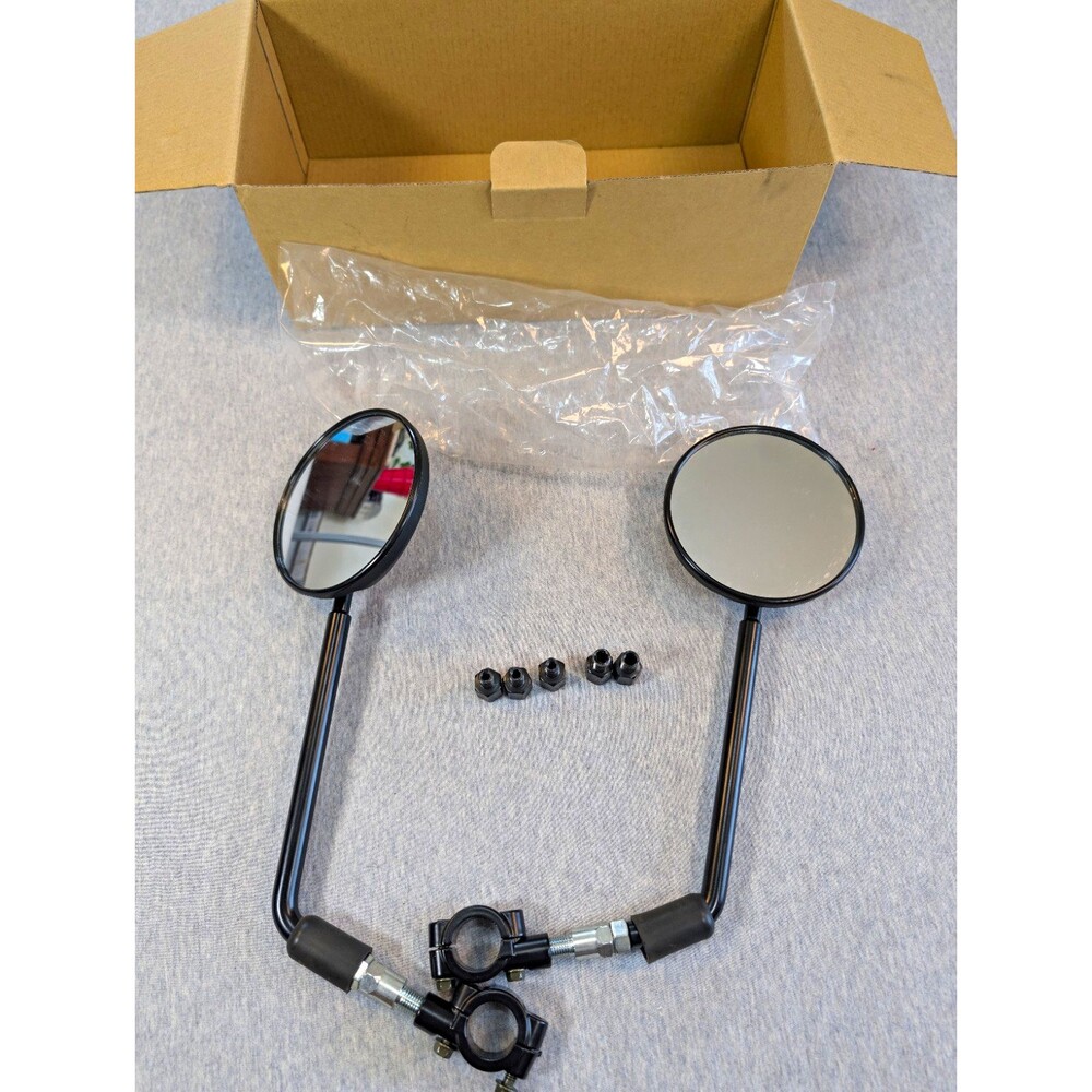 Pair Round Bike Handlebar Mirrors Clamp-On Mount Black Metal/Plastic Universal